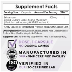 Nootropics Depot, Erinamax, Mycelium Lion's Mane, 500 мг, 60 капсул